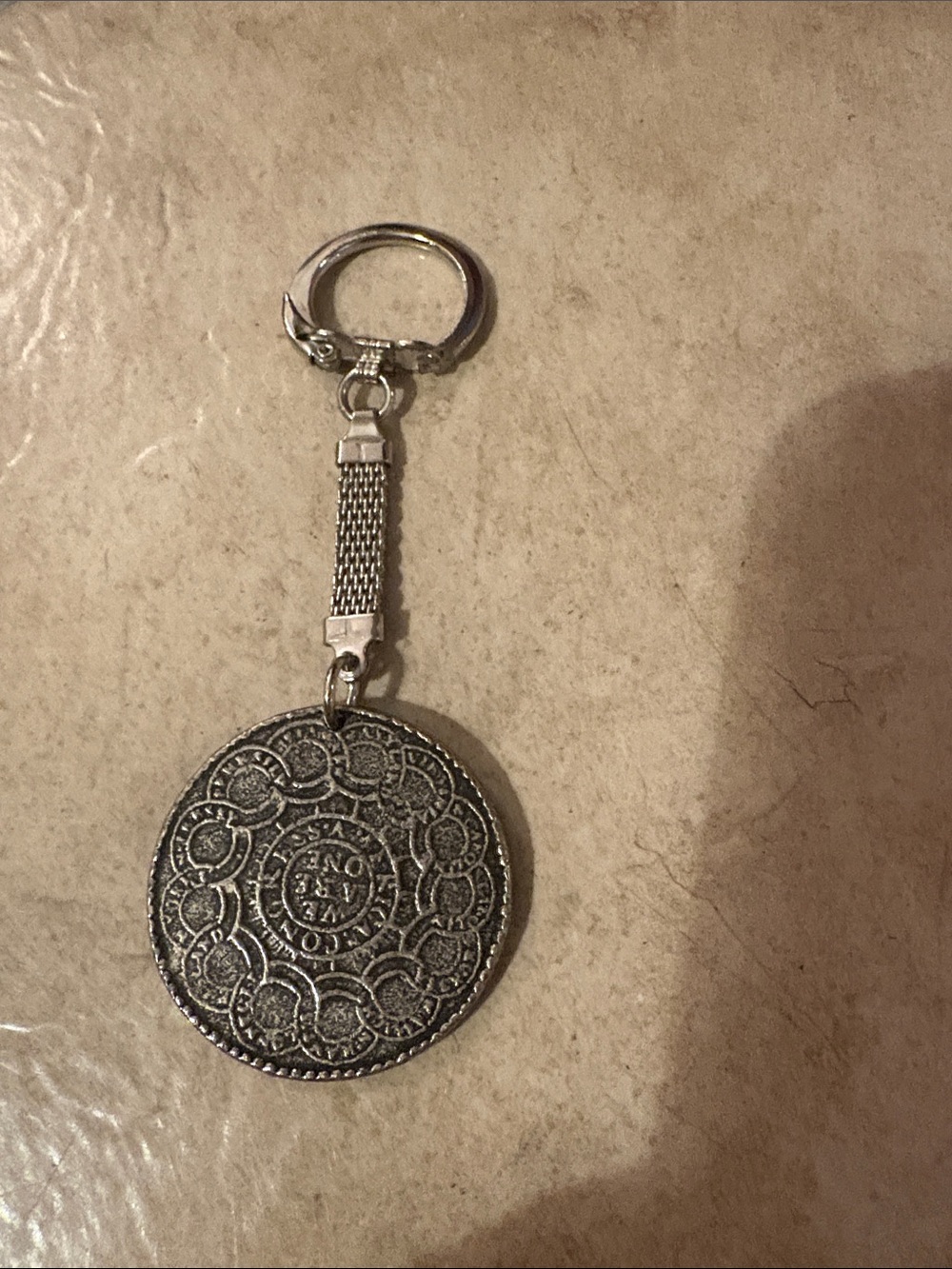 Silver Tone Filigree Round Keychain - Women Accessories
